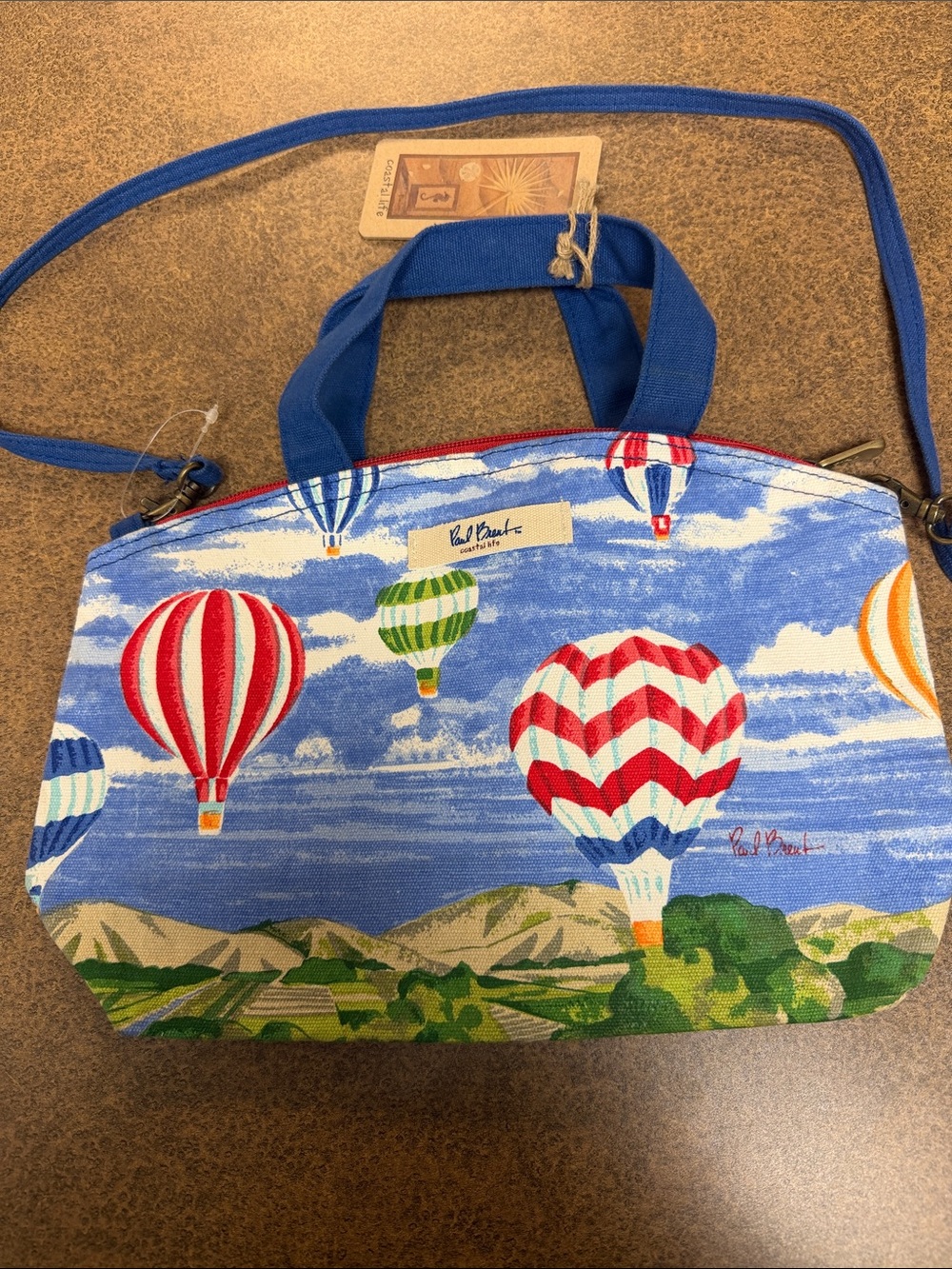 NWT Paul Brent Blue Hot Air Balloon Canvas Tote Bag